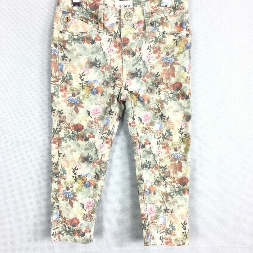 Hudson Jeans Girls Toddle Sz 2T Beige Green Pink Floral Skinny Cotton Stretch